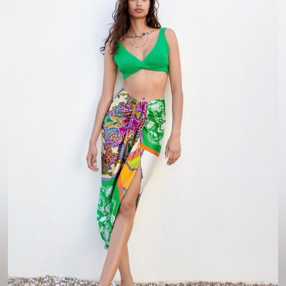 Zara Satin Paisley Knotted Skirt - Picture 3 of 5